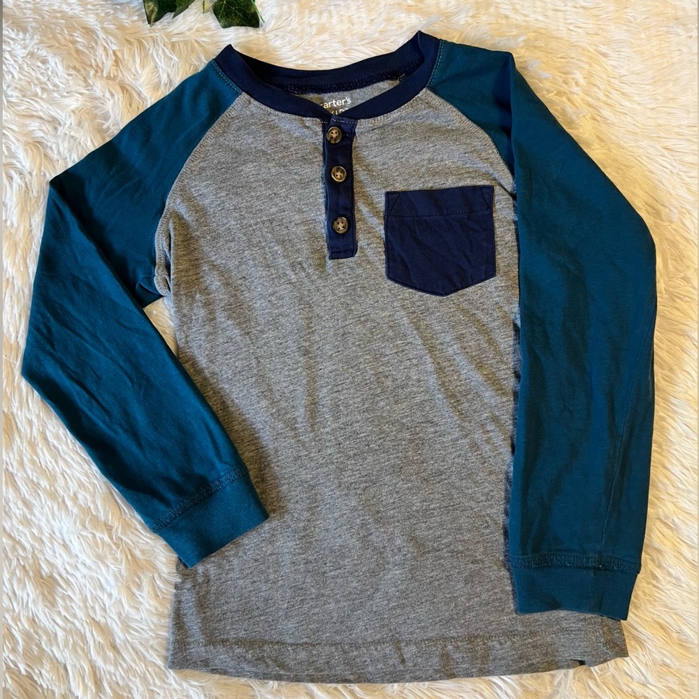 Carter's Teal and Gray Cuffed Long Sleeve Pocket Tee